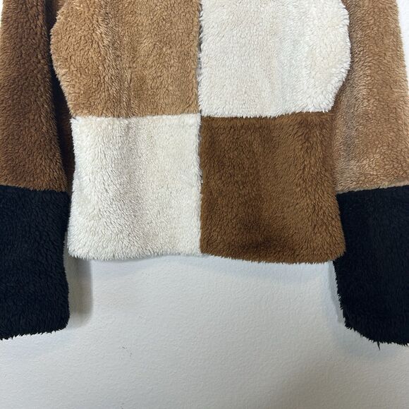 Anthropologie Furry Teddy Cream Colorblocked Cardigan Sweater S - Picture 4 of 9